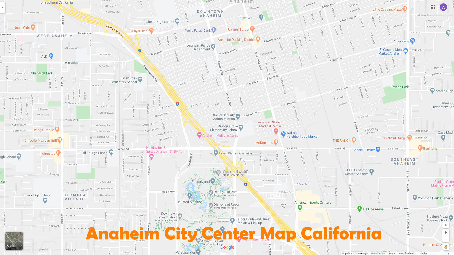 Anaheim Ville Centrer Carte californie